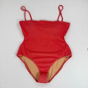 J Crew Women's Cutout Bandeau Terry Cloth One Piece Swimsuit Size 22 Coral